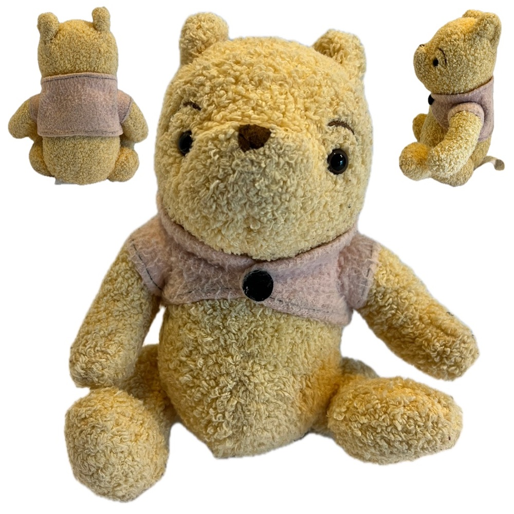Walt Disney Classic Winnie the Pooh Bear Yellow Plush Pink shirt about 8” to 10”